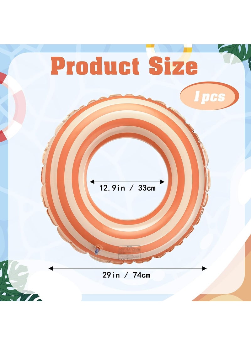 SODANEED Inflatable Swimming Ring, 35" Vintage Stripe Inflatable Tube Pool Float, Large Pool Float for Adults Children Inner Tube, Inflatable Floating Pool Rings with Air Valve-orange white - Image 2