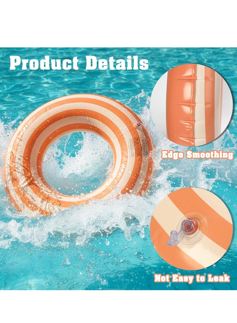 SODANEED Inflatable Swimming Ring, 35" Vintage Stripe Inflatable Tube Pool Float, Large Pool Float for Adults Children Inner Tube, Inflatable Floating Pool Rings with Air Valve-orange white - Image 3