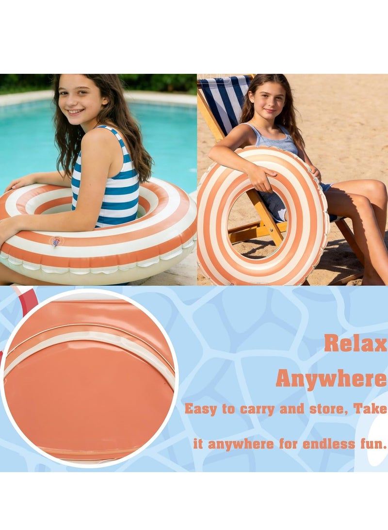 SODANEED Inflatable Swimming Ring, 35" Vintage Stripe Inflatable Tube Pool Float, Large Pool Float for Adults Children Inner Tube, Inflatable Floating Pool Rings with Air Valve-orange white - Image 4