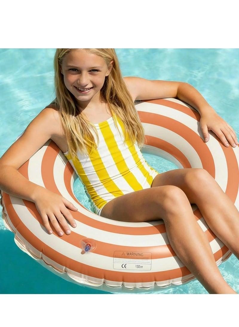 SODANEED Inflatable Swimming Ring, 35" Vintage Stripe Inflatable Tube Pool Float, Large Pool Float for Adults Children Inner Tube, Inflatable Floating Pool Rings with Air Valve-orange white - Image 5