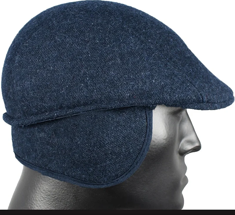 فاريتا Men's Navy Blue Cap Cashmere Wool Winter Ear Hat