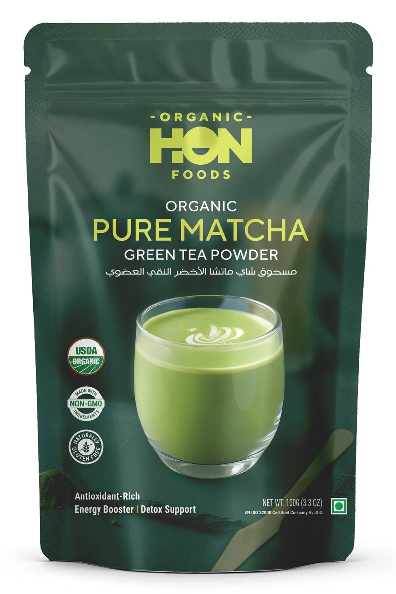 HON FOODS Matcha Green Tea Powder - 100 gm Pack | Natural Flavored Premium Ceremonial Grade For Weight Management, Antioxidants, Energy Boost | Non-GMO  - Image 1