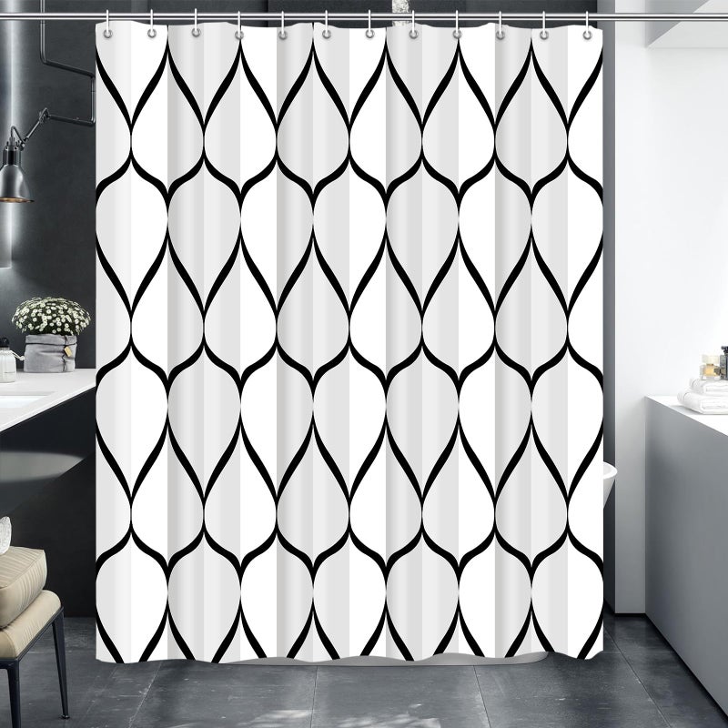 Gelbchu White Black 72 x 72 Inch Shower Curtain Waterproof Design and Polyester QuickDrying Heavy Duty Shower Curtains Set for Bathroom Machine Washable with 12 Plastic Hooks