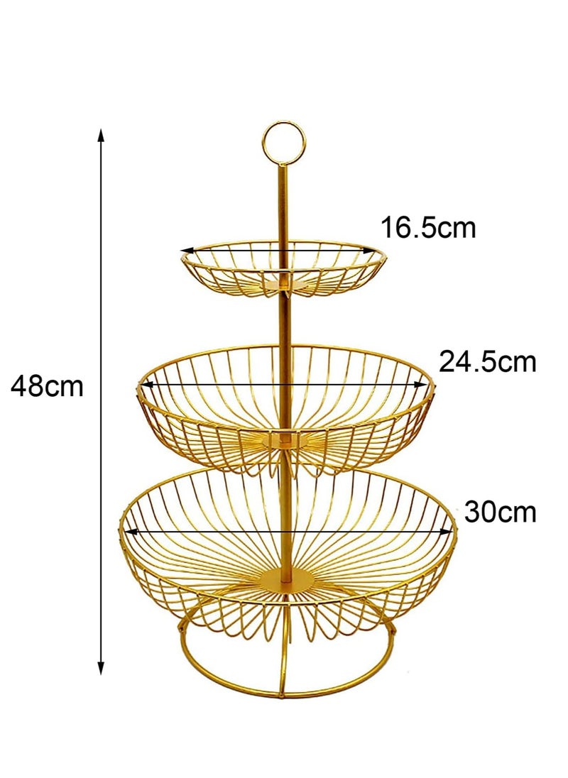 3 Tier Fruit Bowl Fruit Basket Countertop Metal Fruit Stand Holder Detachable and Hangable for Fruits Snacks Vegetables Storage and Display