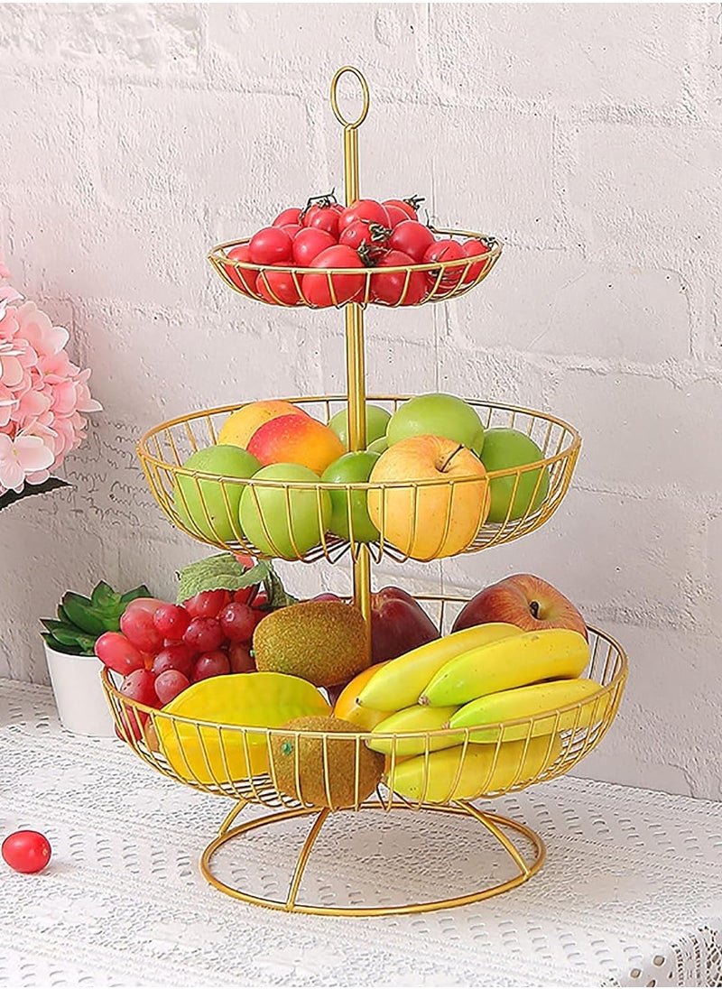 3 Tier Fruit Bowl Fruit Basket Countertop Metal Fruit Stand Holder Detachable and Hangable for Fruits Snacks Vegetables Storage and Display