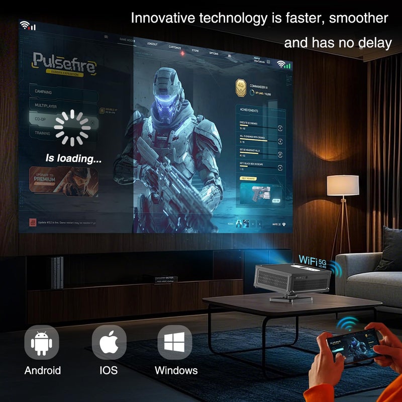 2025 Projector Full HD 1080P Supports 4K, Smart Projector 4K with WiFi 6 BT 5.0 and 360° Removable Stand, Mini Projector 4K Video Projector Home Cinema/Outdoor Projector for Mobile Phone/PC - Image 4