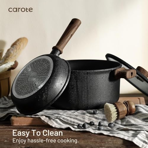 CAROTE 24Pcs Nonstick Kitchen Titanium Cookware Sets, Non stick Pots and Pans set, Induction Cookware Set Black - Image 4