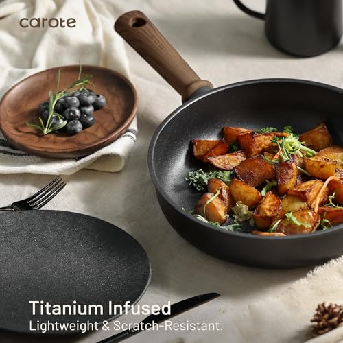 CAROTE 24Pcs Nonstick Kitchen Titanium Cookware Sets, Non stick Pots and Pans set, Induction Cookware Set Black - Image 5