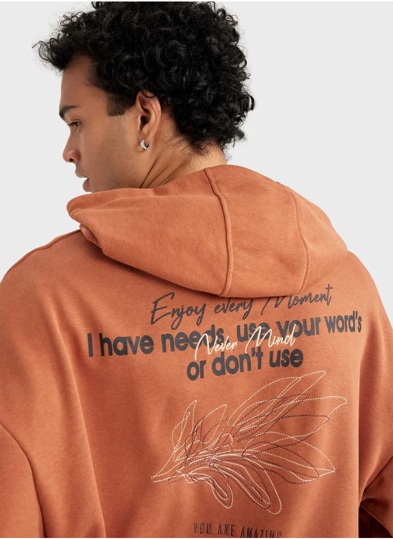 DeFacto Embroidered Slogan Hoodie