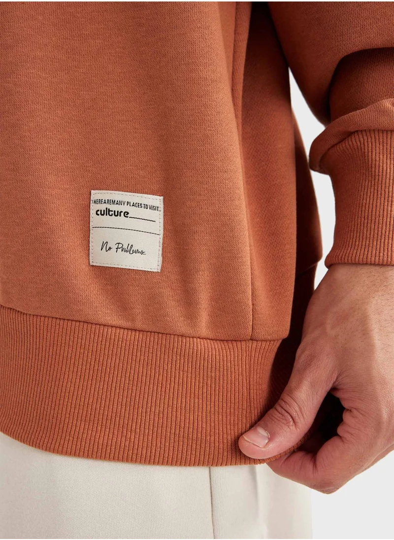 DeFacto Embroidered Slogan Hoodie