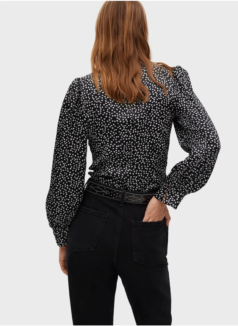 MANGO Front Ruched Printed Top