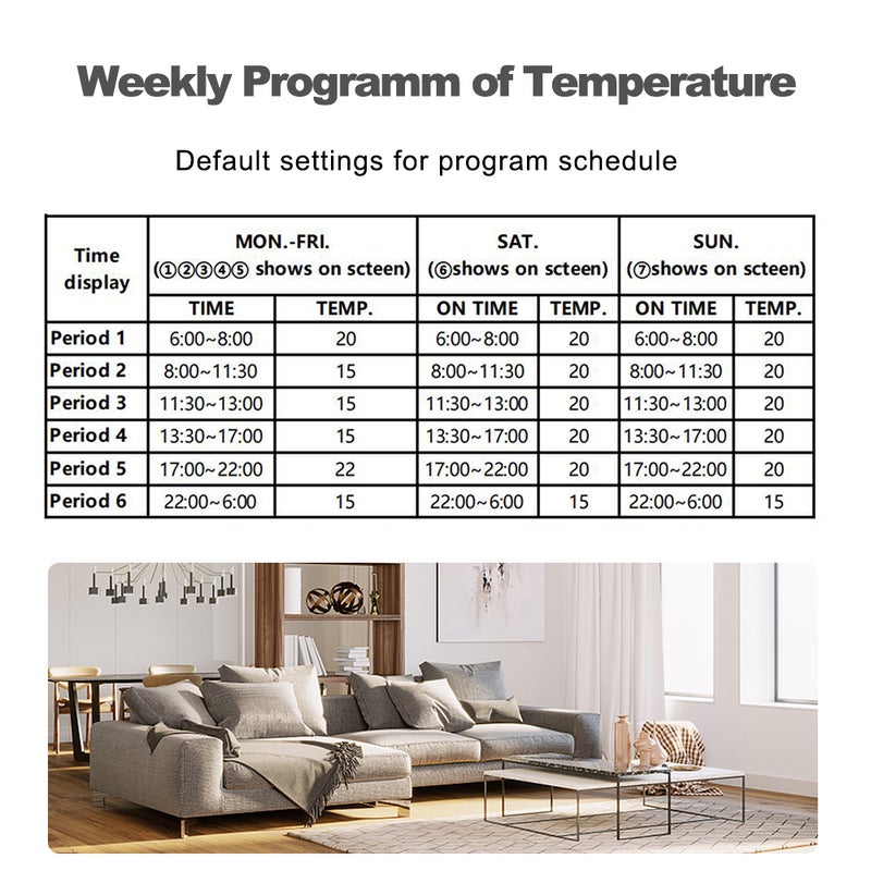 WiFi Smart Thermostat Temperature Controller Weekly Programmable Touch Control/ Mobile APP/ Voice Control Compatible with/Google Home, for Electric Floor Heating 16A - Image 4