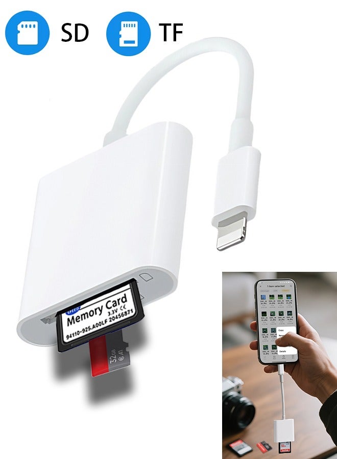 العلامة التجارية: جيسودا قارئ بطاقات SD/TF لجهاز iPhone و iPad، محول بفتحتين لبطاقات الذاكرة، عارض كاميرا الصيد، قارئ بطاقات مايكرو SD محمول، توصيل وتشغيل - Image 1