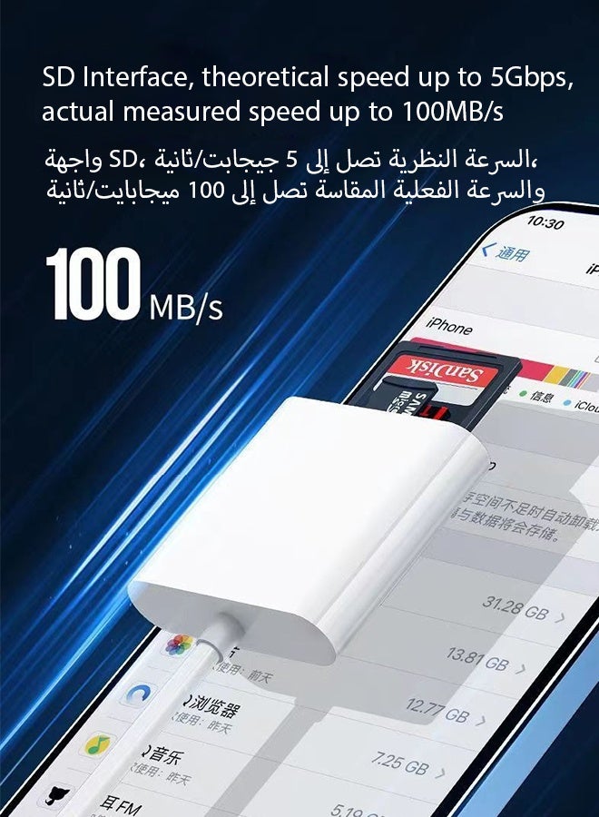 العلامة التجارية: جيسودا قارئ بطاقات SD/TF لجهاز iPhone و iPad، محول بفتحتين لبطاقات الذاكرة، عارض كاميرا الصيد، قارئ بطاقات مايكرو SD محمول، توصيل وتشغيل - Image 4