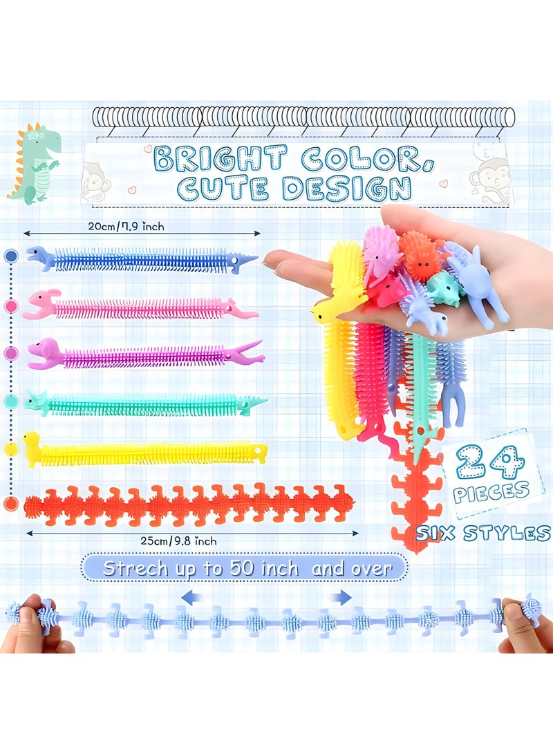 MAGIC VAULT 24 Pack Stretchy String Fidget Toys Colorful Long Noodle Stretch Toys Rubber Stretchy Worm Caterpillar Toy Stress Relief Anti Anxiety Fidget Sensory Toys for Kids Toddler Adult with Autism - Image 5