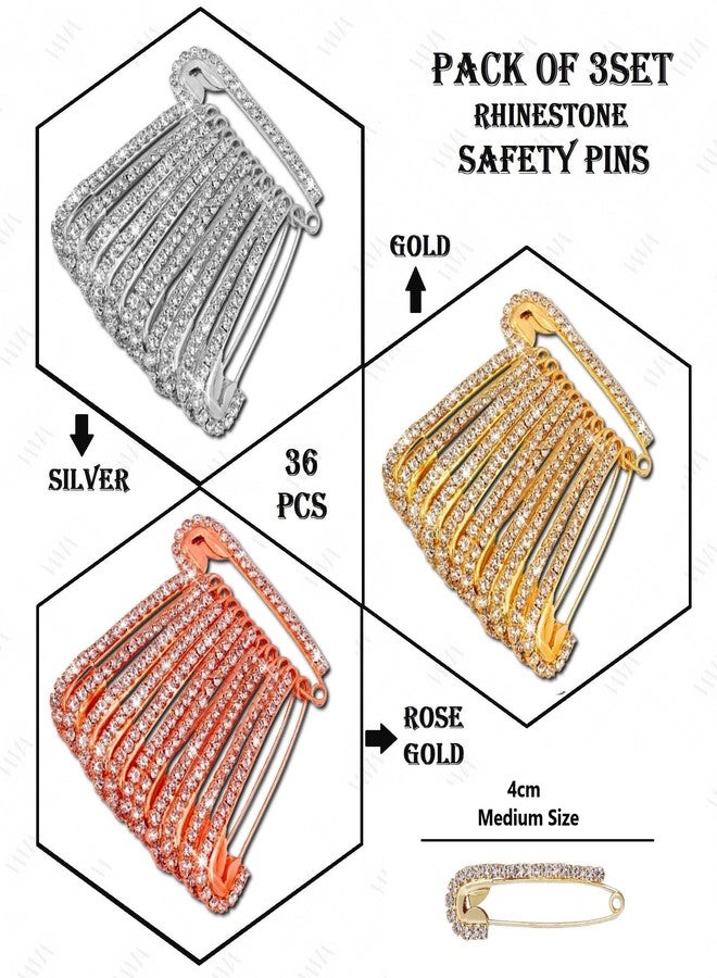 VAMA Multicolor Rhinestone Safety Saree Pins Brooches Sweater Shawl Clips Faux Crystal Brooches Shiny Brooch Pins for Clothing Dress Pants Skirt Dressing Accessories (Rhinestone Saree Pin for Pleats) - Image 2