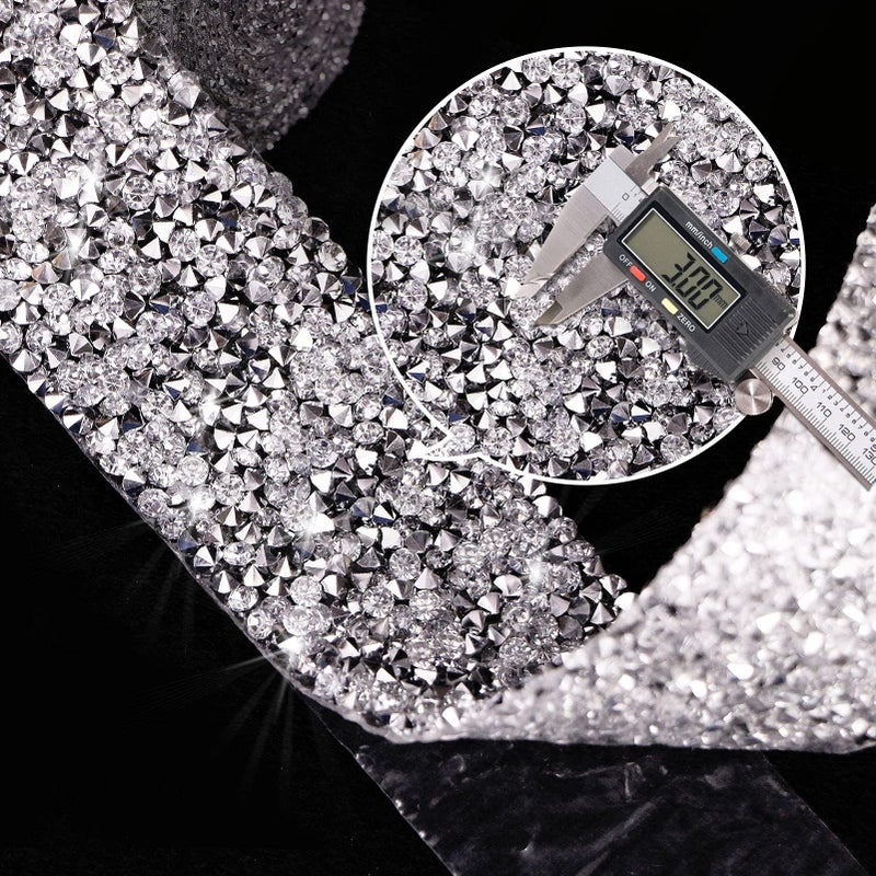 Locacrystal Bling Crystal Rhinestone Ribbon Self-Adhesive Iron on Resin Diamond Ribbon Wrap Roll DIY Bling Stickers for Wedding Clothing Cars Crafts Dress Decorationï¼ˆSilver,1.18inch x 3yardï¼‰ - Image 5