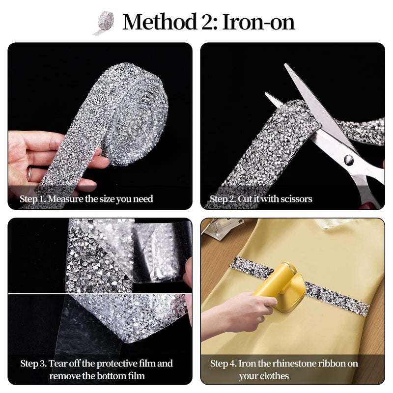 Locacrystal Bling Crystal Rhinestone Ribbon Self-Adhesive Iron on Resin Diamond Ribbon Wrap Roll DIY Bling Stickers for Wedding Clothing Cars Crafts Dress Decorationï¼ˆSilver,1.18inch x 3yardï¼‰ - Image 4