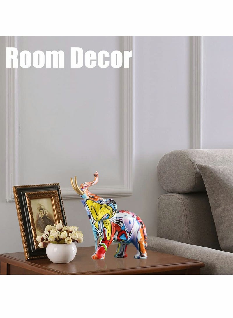Colorful Resin Elephant Figurines - Creative Graffiti Art Statues for Home Decor, Perfect for Living Room, Bedroom, and Office Space Decoration.