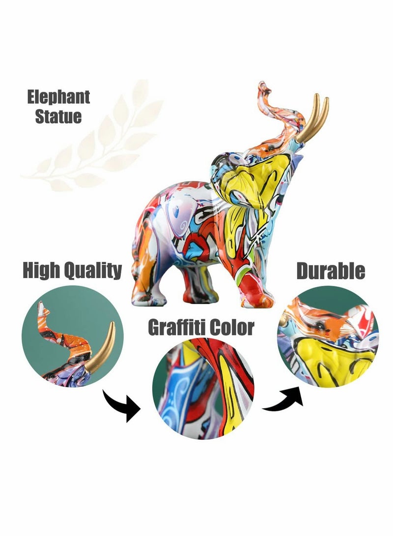 Colorful Resin Elephant Figurines - Creative Graffiti Art Statues for Home Decor, Perfect for Living Room, Bedroom, and Office Space Decoration.