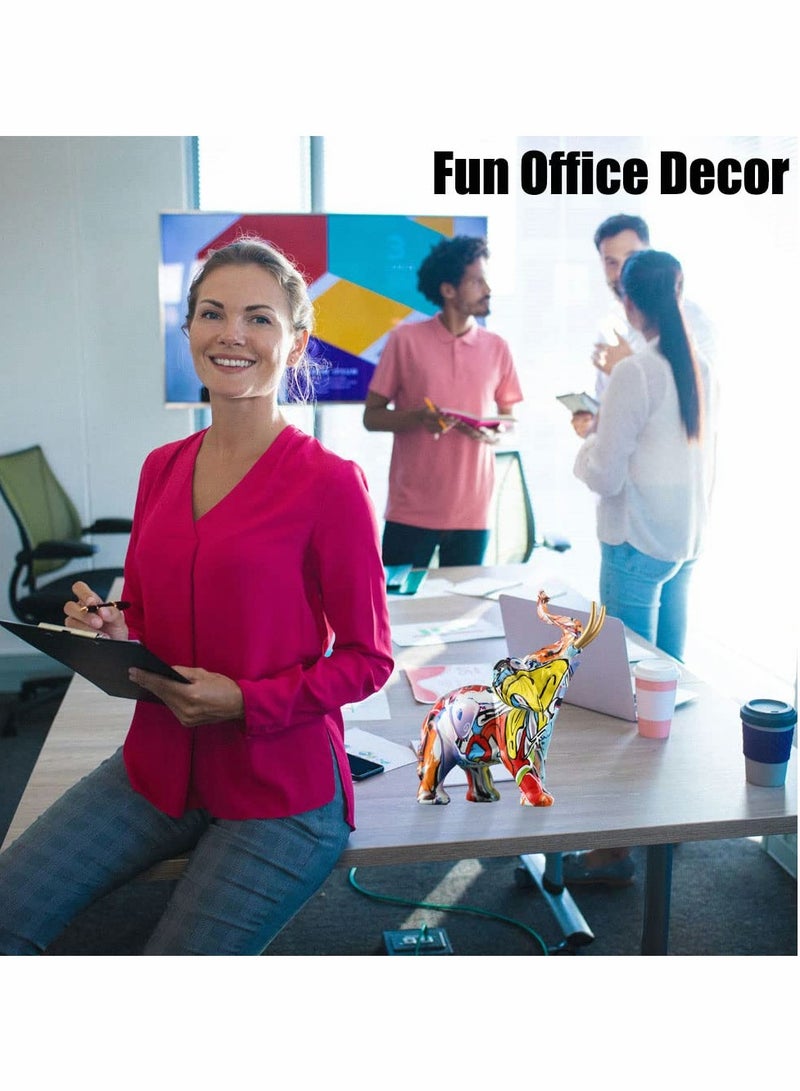 Colorful Resin Elephant Figurines - Creative Graffiti Art Statues for Home Decor, Perfect for Living Room, Bedroom, and Office Space Decoration.