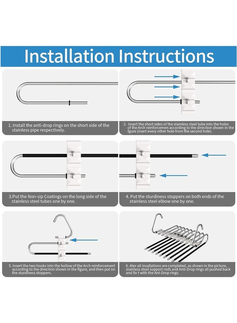Bukela 2 Pack Pants Hangers Space Saving Collapsible Pants Hangers Multifunctional Stainless Steel Rack Hangers 9 Tier Anti-Slip Pants Hangers - Image 5