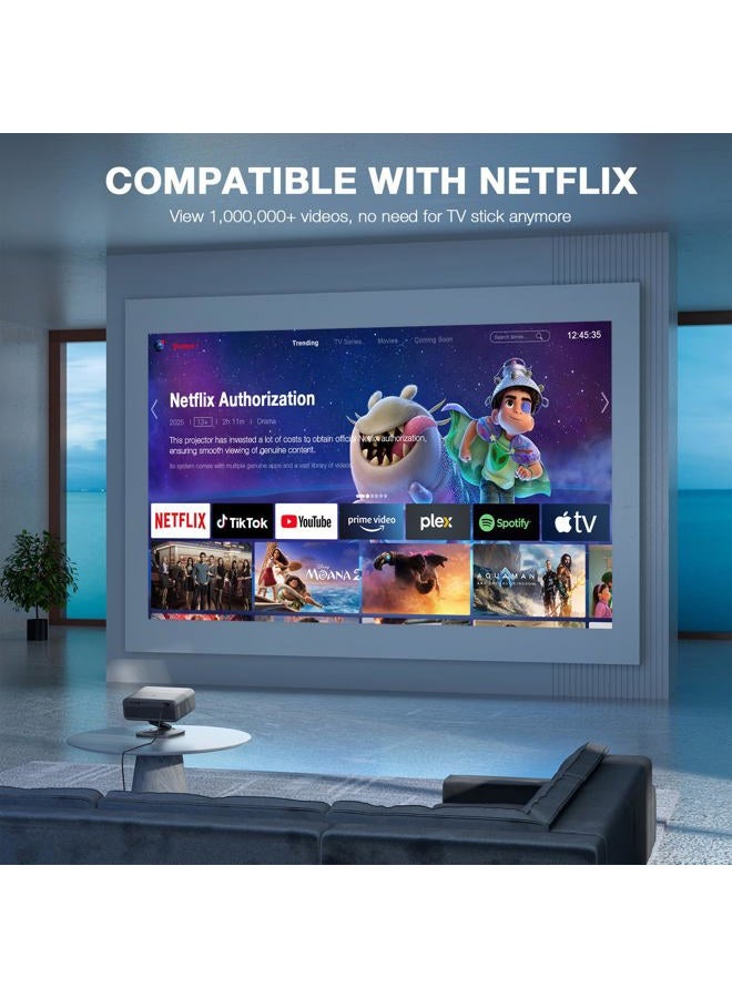 AuKing [Netflix Officially&AI Auto Focus]AuKing Smart Projector with Wifi,Bluetooth,Auto Focus&Keystone Projector 4Ksupport,3DDoIby Audio, 1500ANSI Outdoor Projector with Omnidirectional Rotating Stand Grey - Image 2