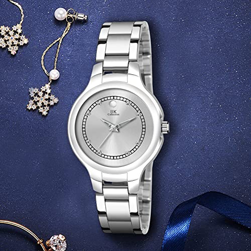 IIK COLLECTION Studded Dial & Silver Trendy Elegant Bracelet Analog Stainless Steel Watch - for Women and Girls - Image 2