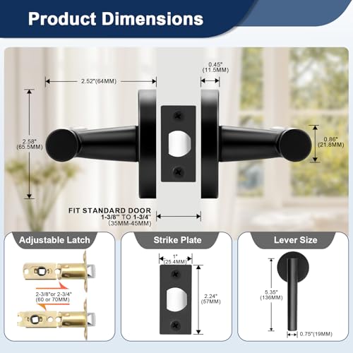 Orger 1 Pack Black Interior Passage Door Handle, Matte Black Closet Door Lever, Black Door Lock for Closet and Hallway, 304 Satinless Steels Keyless Door Lockset Reversible for Right & Left - Image 4