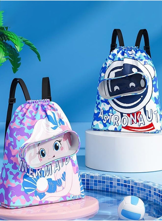 UNUNS Kids Swimming Backpack,2 Pack Portable Drawstring Swim Bags For Boy Girl,Dry And Wet Separation Waterproof Storage Bag,Fitness Sport Knapsack For Gym Sports Beach Pool Gear,Blue+Purple  - Image 2