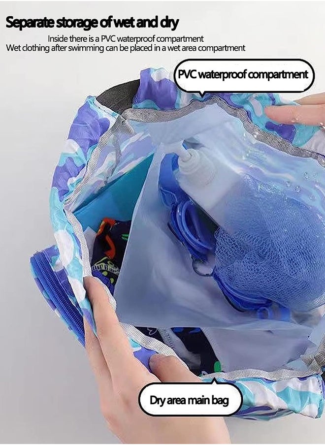 UNUNS Kids Swimming Backpack,2 Pack Portable Drawstring Swim Bags For Boy Girl,Dry And Wet Separation Waterproof Storage Bag,Fitness Sport Knapsack For Gym Sports Beach Pool Gear,Blue+Purple  - Image 5