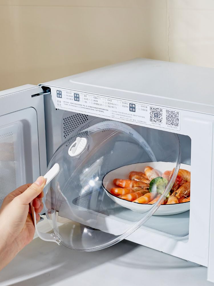 RUNZI Microwave Splatter Cover for Food,Clear Microwave Splash Guard Cooker lid with Handle,BPA-Free,Soft Plastic - Image 3