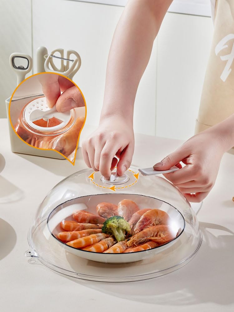 RUNZI Microwave Splatter Cover for Food,Clear Microwave Splash Guard Cooker lid with Handle,BPA-Free,Soft Plastic - Image 4