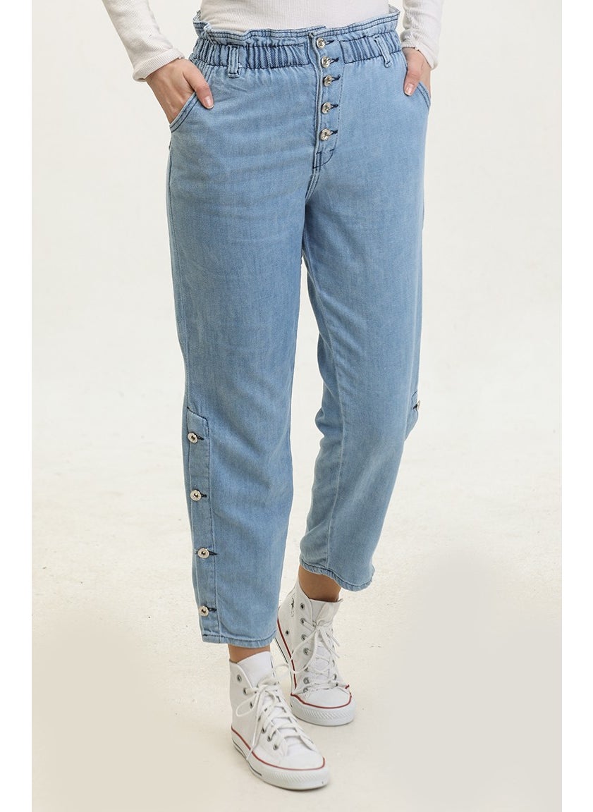 Sefa Merve - Buttoned Mom Jeans 3100131-01 Light Blue - Image 1
