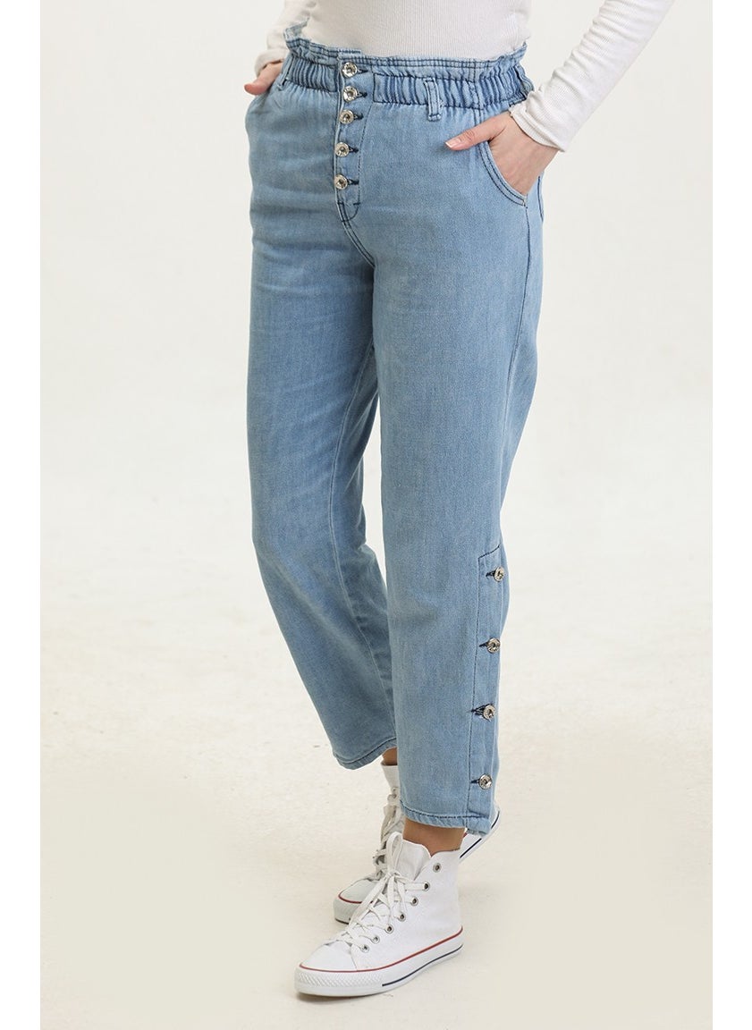 Sefa Merve - Buttoned Mom Jeans 3100131-01 Light Blue - Image 1