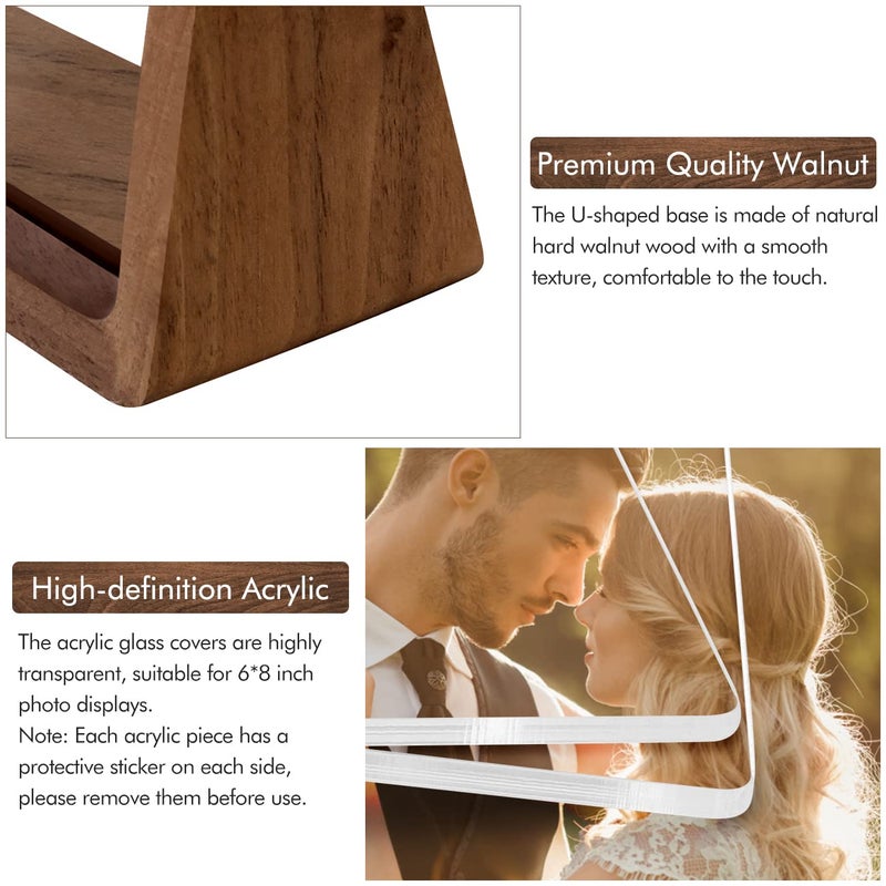 Mixoo Picture Frame 2 Pack - Rustic Wooden Photo Frames with Walnut Wood Base and High Definition Break Free Acrylic Glass Covers for Tabletop or Desktop Display (6?8 inch  Vertical + Vertical) - Image 2