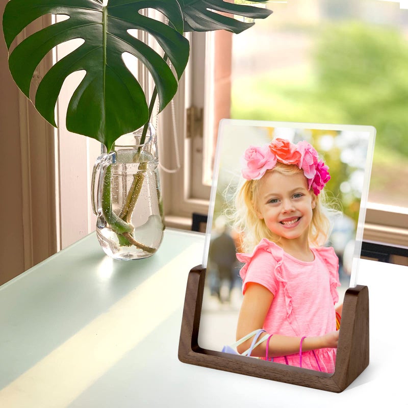 Mixoo Picture Frame 2 Pack - Rustic Wooden Photo Frames with Walnut Wood Base and High Definition Break Free Acrylic Glass Covers for Tabletop or Desktop Display (6?8 inch  Vertical + Vertical) - Image 5