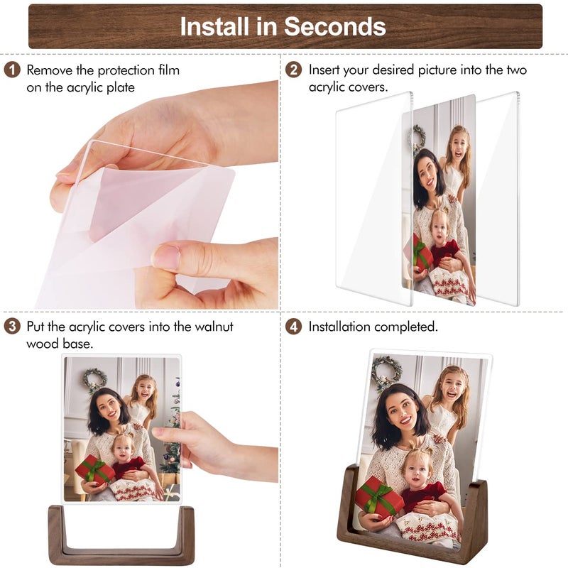 Mixoo Picture Frame 2 Pack - Rustic Wooden Photo Frames with Walnut Wood Base and High Definition Break Free Acrylic Glass Covers for Tabletop or Desktop Display (6?8 inch  Vertical + Vertical) - Image 4