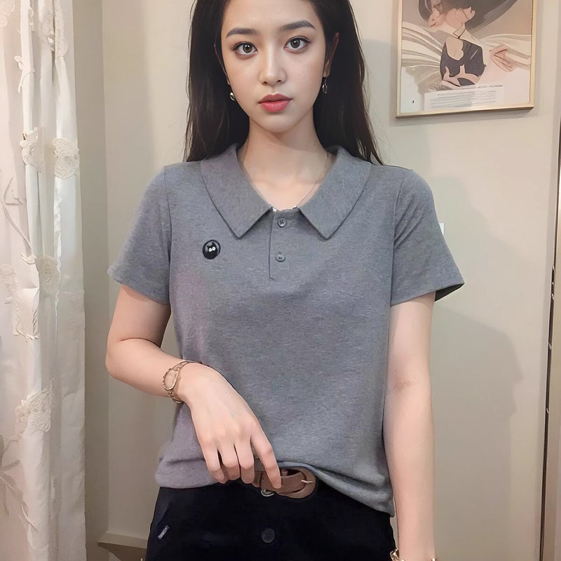 2025 Explosions New Doll Collar Short-Sleeved T-Shirt Women'S Fashion Western-Style Embroidered Top Age-Reducing Trend Tiktok Same Style - Image 1