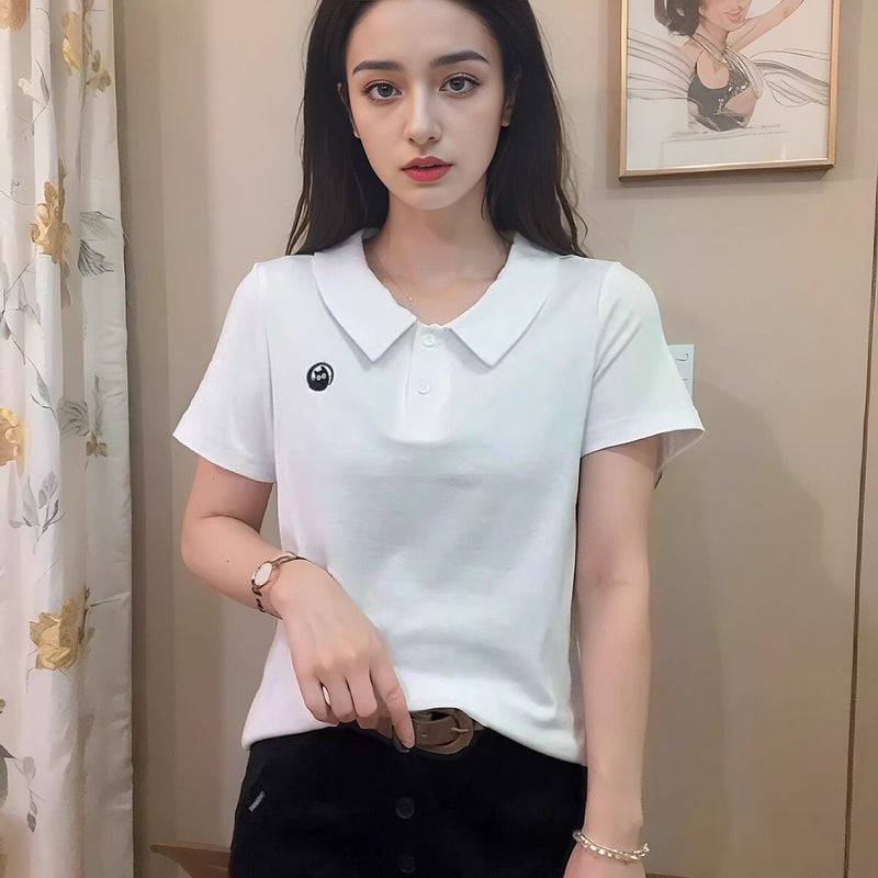 2025 Explosions New Doll Collar Short-Sleeved T-Shirt Women'S Fashion Western-Style Embroidered Top Age-Reducing Trend Tiktok Same Style - Image 4