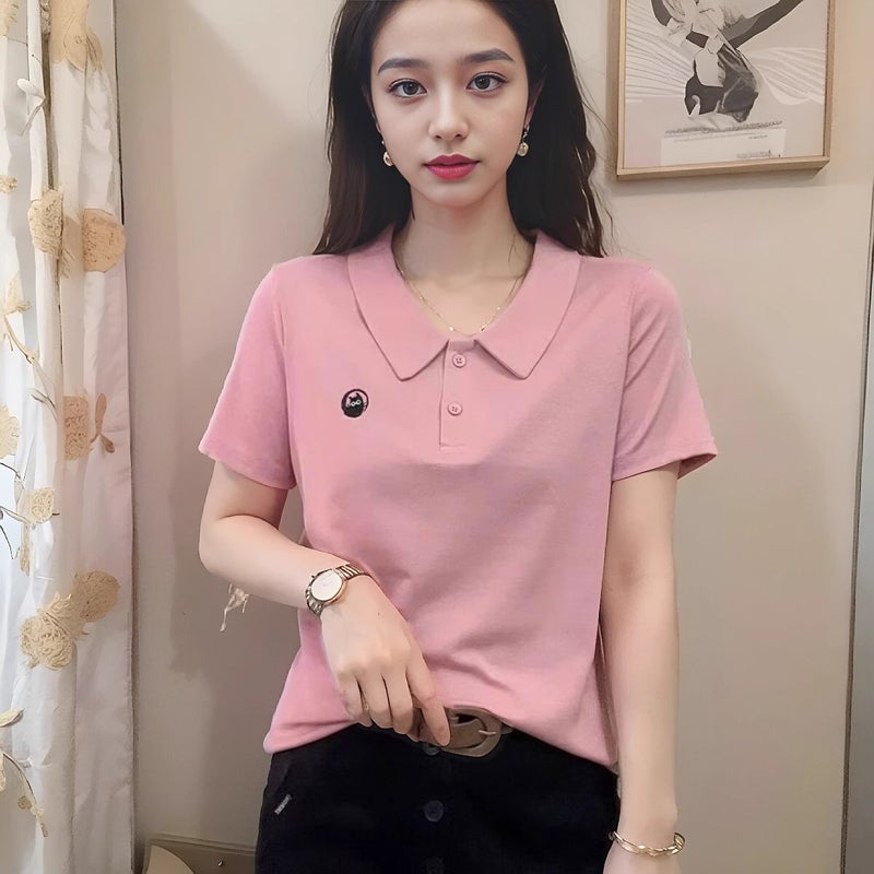 2025 Explosions New Doll Collar Short-Sleeved T-Shirt Women'S Fashion Western-Style Embroidered Top Age-Reducing Trend Tiktok Same Style - Image 3