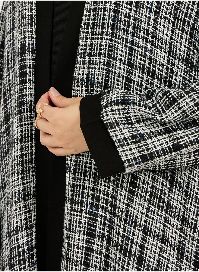 Styli Front Open Tweed Abaya with Contrast Cuff