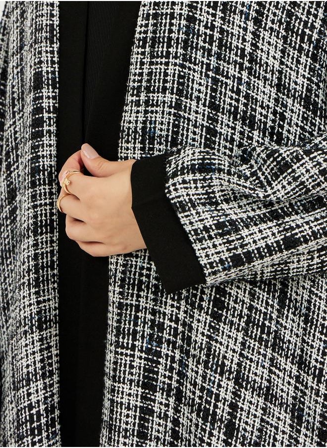 Styli - Front Open Tweed Abaya with Contrast Cuff - Image 1