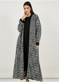 Styli Front Open Tweed Abaya with Contrast Cuff  - Image 3