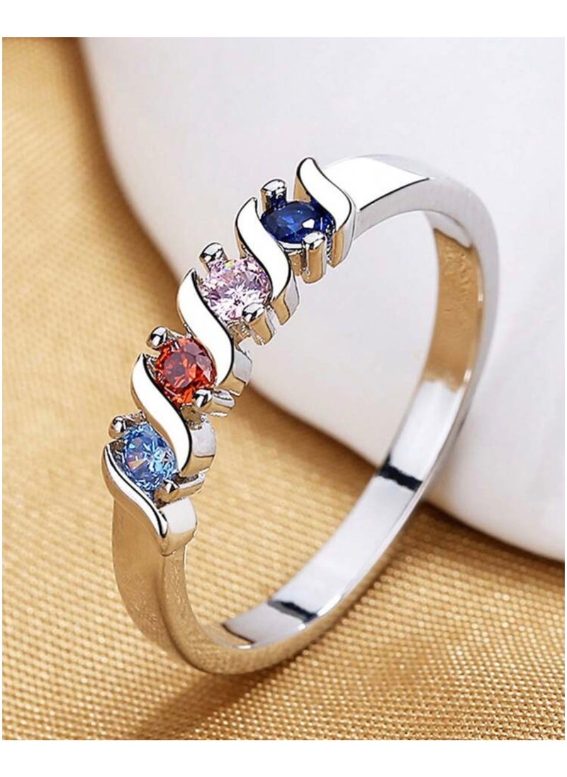 sixtyfour Elegant Stainless Steel Silver Plated Cubic Zirconia Ring For Women Size 9  - Image 3