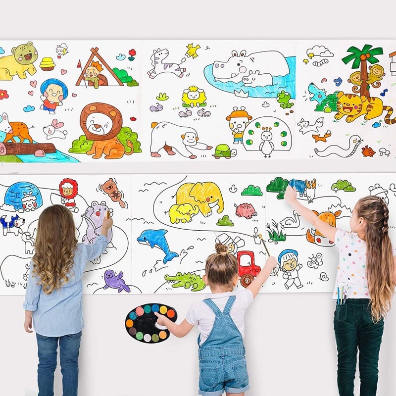 EXOMOON New for Kids Coloring Paper Roll Sheet Book Wall Stickers, 30X300 CM Large Coloring Poster for Toddlers, Art Paper Crafts Gift for Class Home Birthday Party (Animal World, 300 CM) - Image 1