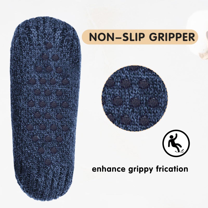 Backche Unisex Fluffy Fuzzy Warm Slipper Socks for Men Women, Thick Fleece Lined Non-Slip Socks Indoor Floor Navy Blue - Image 4