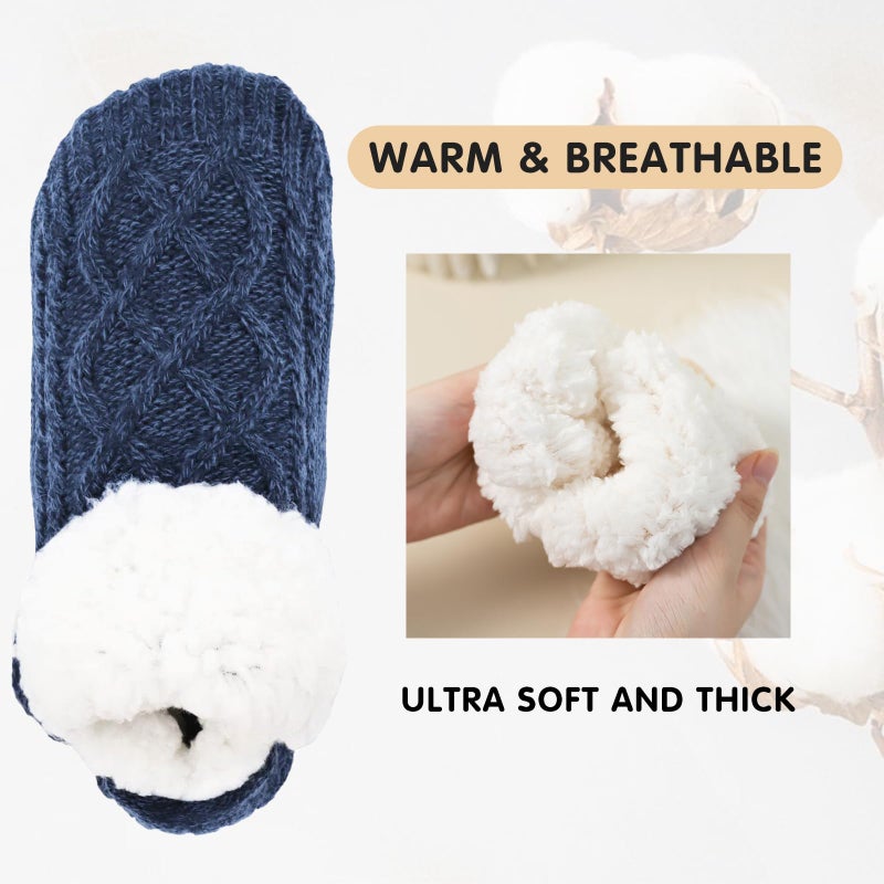 Backche Unisex Fluffy Fuzzy Warm Slipper Socks for Men Women, Thick Fleece Lined Non-Slip Socks Indoor Floor Navy Blue - Image 5