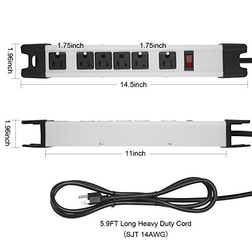 CCCEI Heavy Duty Surge Protector, 6 Outlet Industrial Power Strip with 15A, Shop Workshop Garden Metal Power Strip with 6FT Cord 1200 Joules ETL Listed. - Image 3