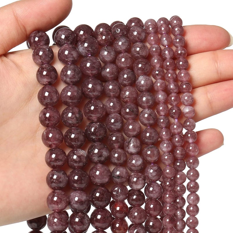 45pcs 8mm Natural Stone Beads Lepidolite Beads Crystal Gemstone for Jewelry Making DIY Bracelet Necklace